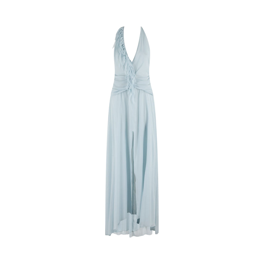 Abito donna lungo in georgette con drappeggi