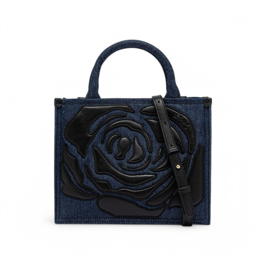 Borsa donna in denim con rosa