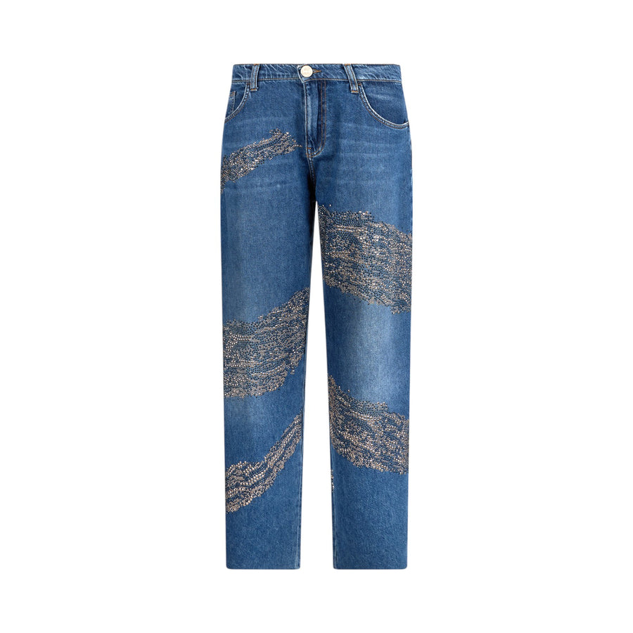 Jeans donna balloon con borchie e strass