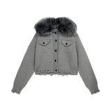 Cardigan donna in lana con collo in pelliccia