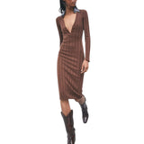 Abito donna midi in maglia con colletto a contrasto