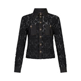 Camicia donna in pizzo con dettagli in denim