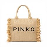 Borsa shopper media Beach in rafia con logo e nappine