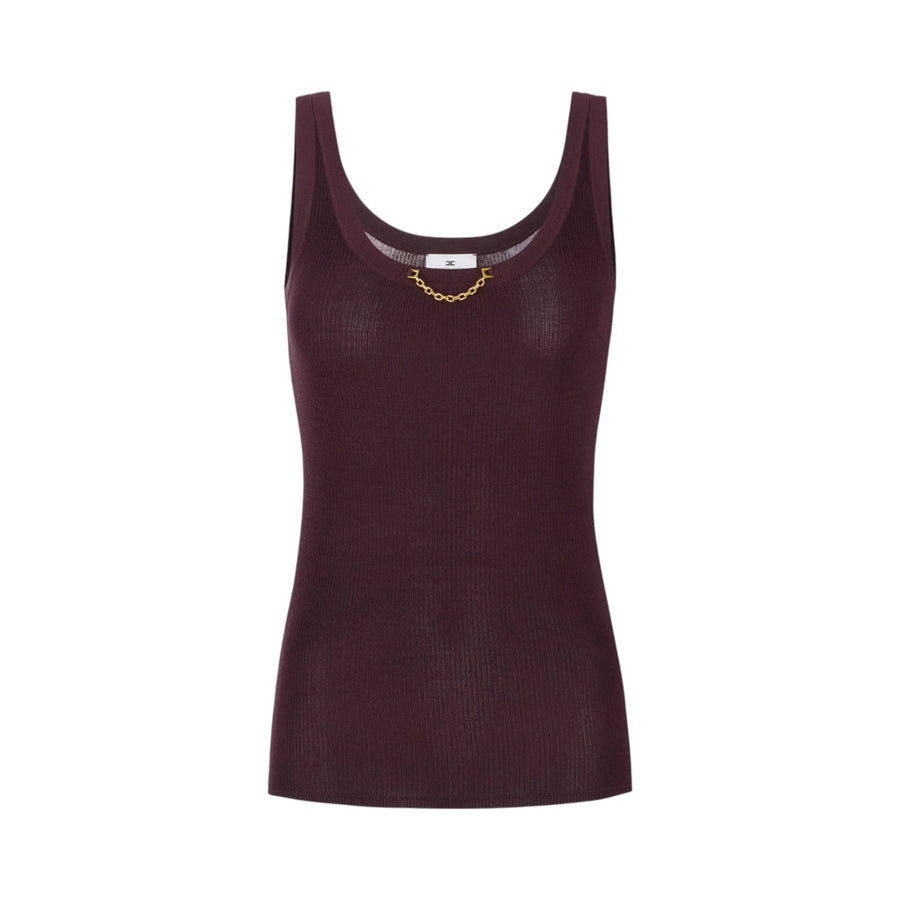 Top donna in maglia di viscosa e seta con dettaglio gioiello