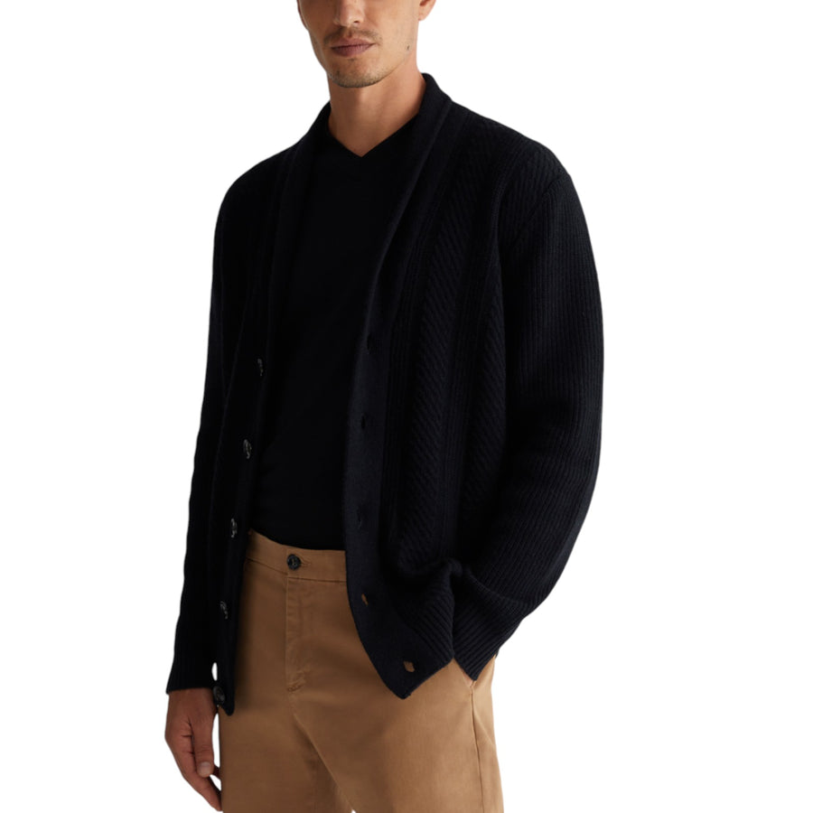 Cardigan nero in misto lana uomo