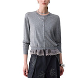 Cardigan donna in lana con dettaglio lingerie