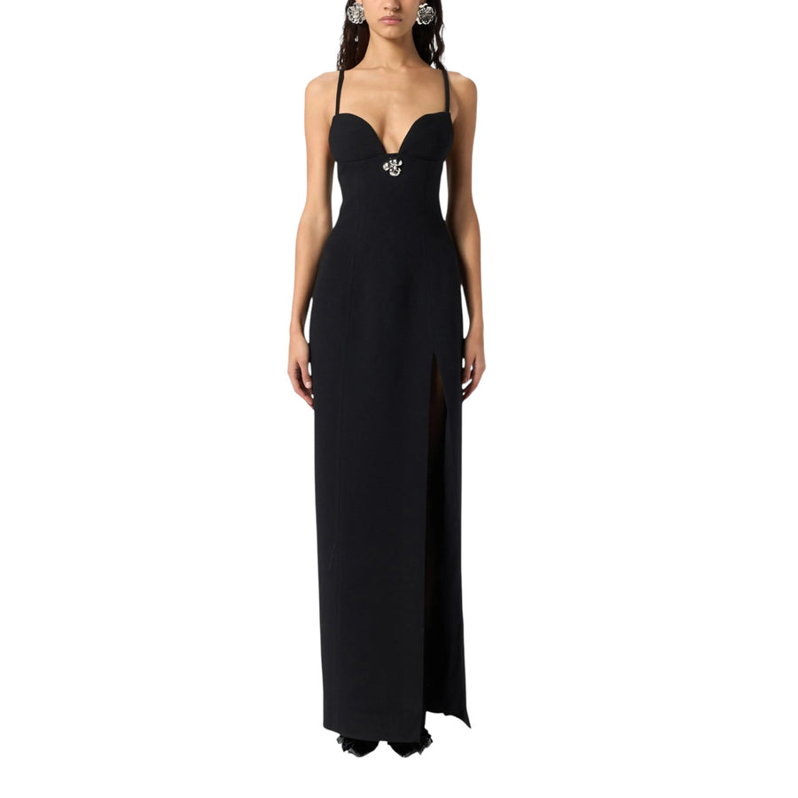 Abito donna lungo in crepe con spacco