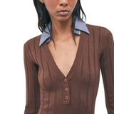 Abito donna midi in maglia con colletto a contrasto