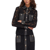 Camicia donna in pizzo con dettagli in denim