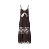 Abito donna slipdress midi con bande in pizzo