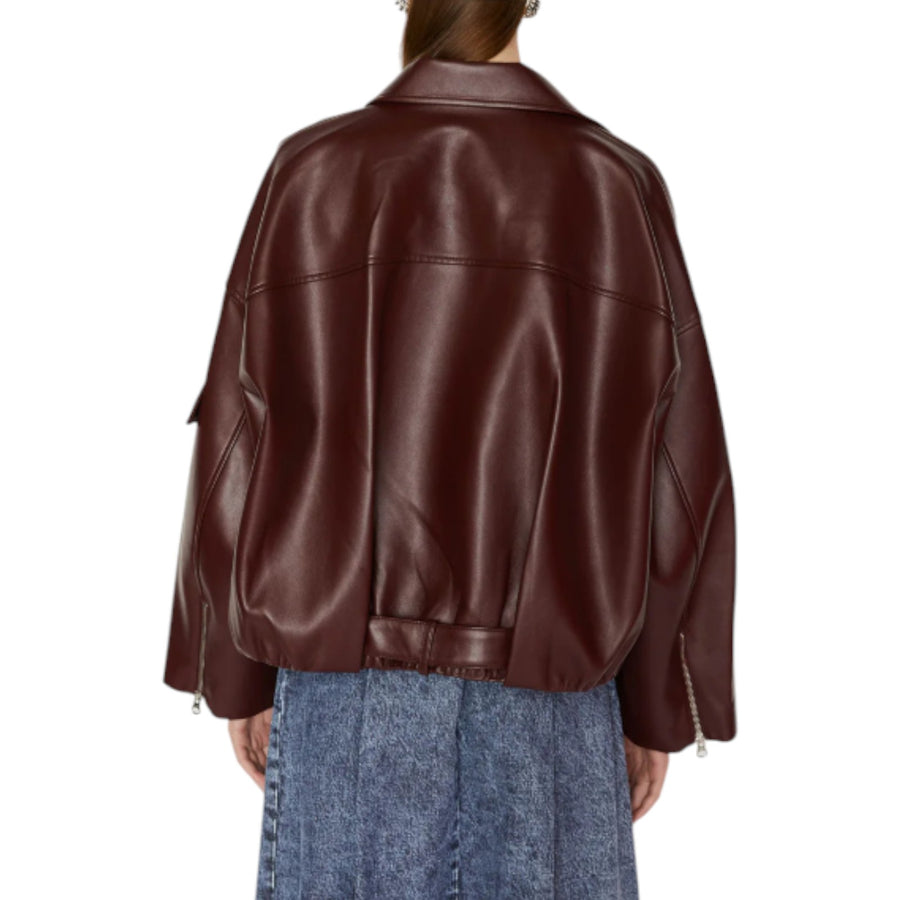 Giacca donna biker in ecopelle con cintura in vita