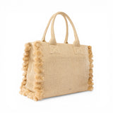 Borsa shopper media Beach in rafia con logo e nappine