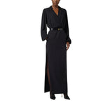 Abito donna lungo a camicia in crêpe con cintura