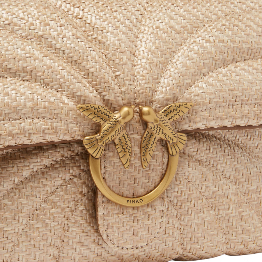 Borsa a tracolla rafia trapuntata Love Bag Puff con farfalla