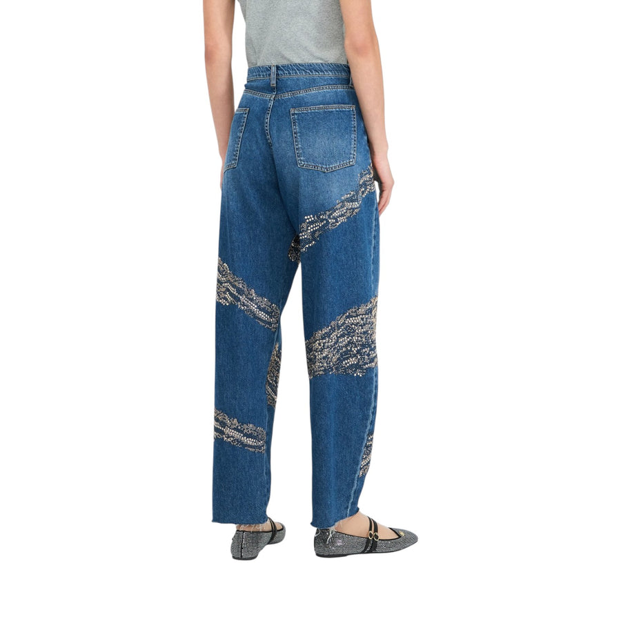 Jeans donna balloon con borchie e strass