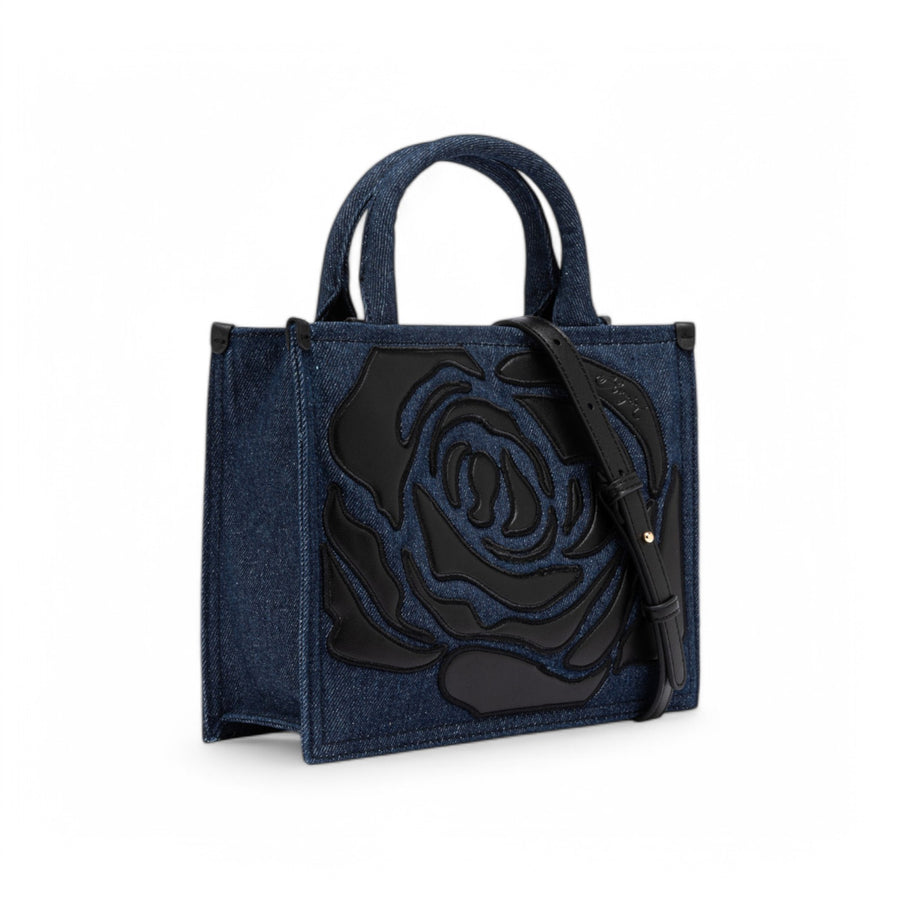 Borsa donna in denim con rosa