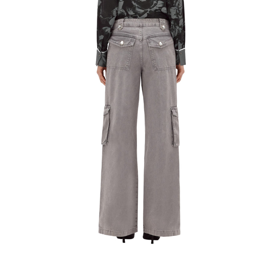 Pantalone donna cargo in drill con spacchi