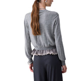 Cardigan donna in lana con dettaglio lingerie