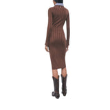 Abito donna midi in maglia con colletto a contrasto