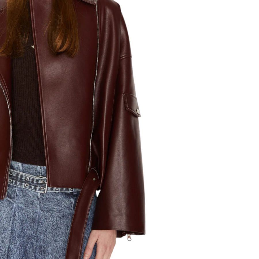 Giacca donna biker in ecopelle con cintura in vita