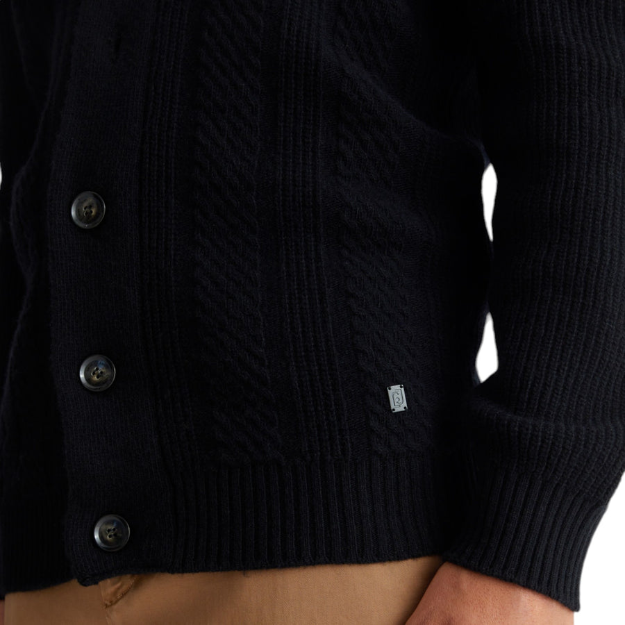 Cardigan nero in misto lana uomo