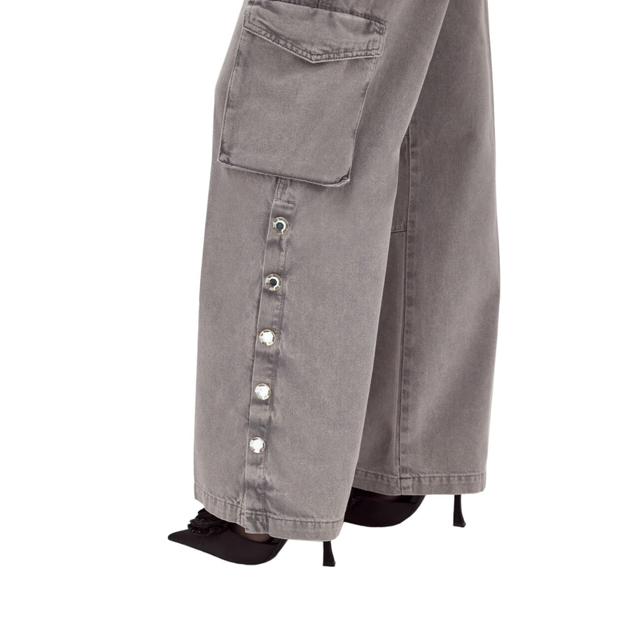 Pantalone donna cargo in drill con spacchi