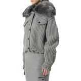 Cardigan donna in lana con collo in pelliccia