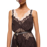 Abito donna slipdress midi con bande in pizzo