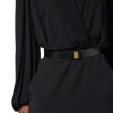 Abito donna lungo a camicia in crêpe con cintura