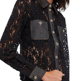 Camicia donna in pizzo con dettagli in denim