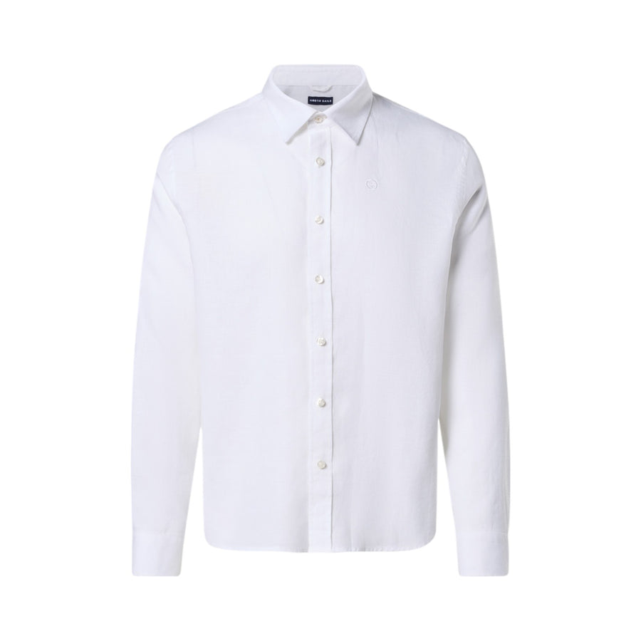 Camicia uomo in lino con logo ricamato