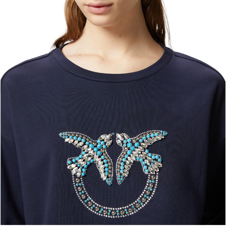 Felpa donna donna girocollo con ricamo gioiello Love Birds