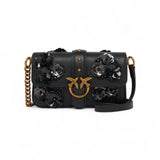 Borsa donna a spalla Baby Love Bag Slouchy in pelle con fiori gioiello