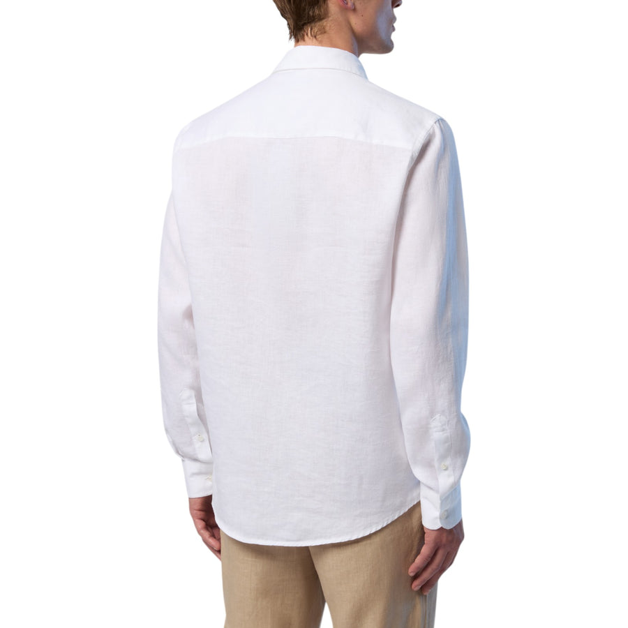 Camicia uomo in lino con logo ricamato