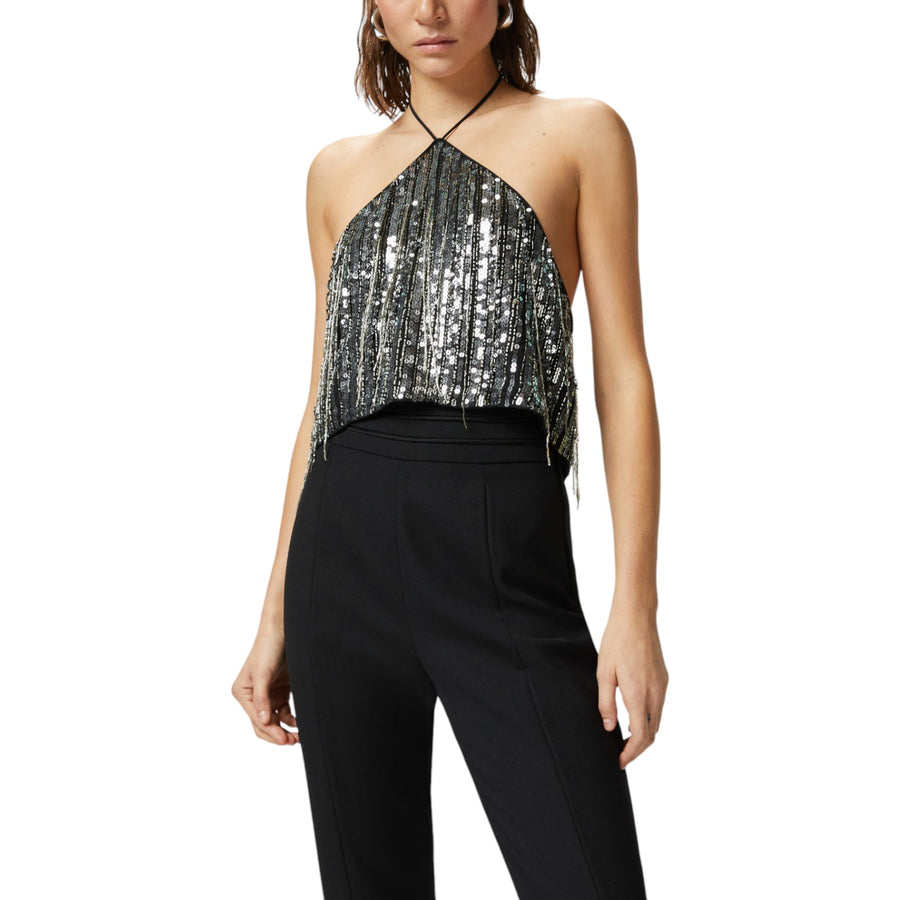Top donna corto in paillettes con schiena scoperta