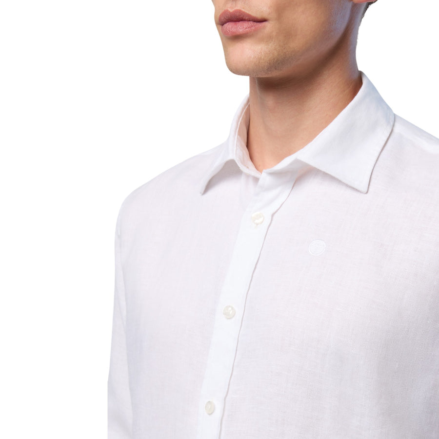 Camicia uomo in lino con logo ricamato