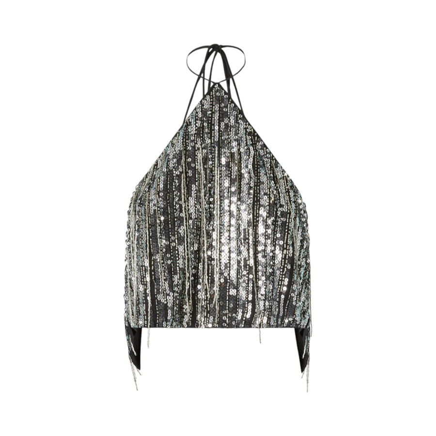 Top donna corto in paillettes con schiena scoperta