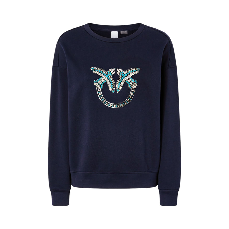 Felpa donna donna girocollo con ricamo gioiello Love Birds