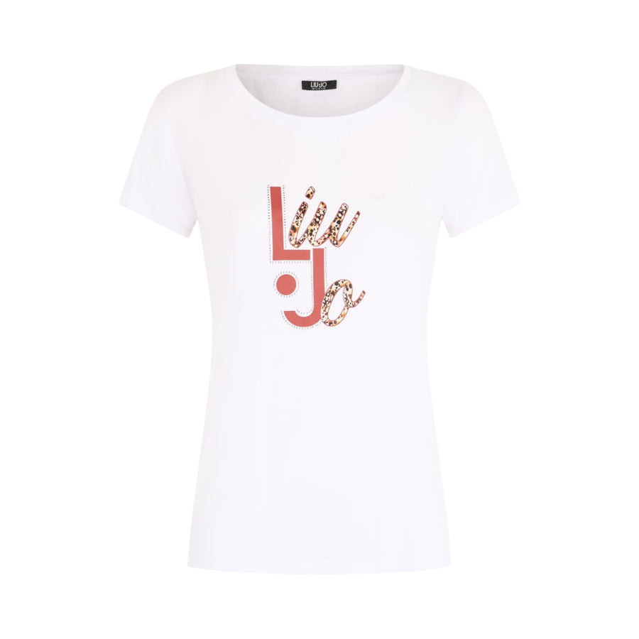 T-shirt donna con logo animalier e strass