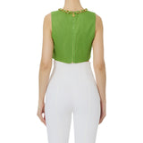 Top donna in misto lino con catena gioiello