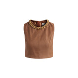 Top donna in misto lino con catena gioiello