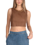 Top donna in misto lino con catena gioiello