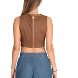 Top donna in misto lino con catena gioiello