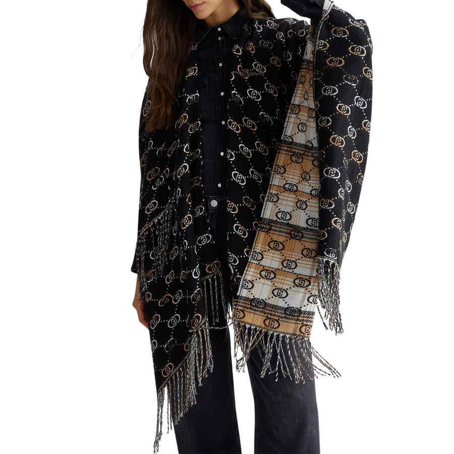 Poncho donna con logo jacquard