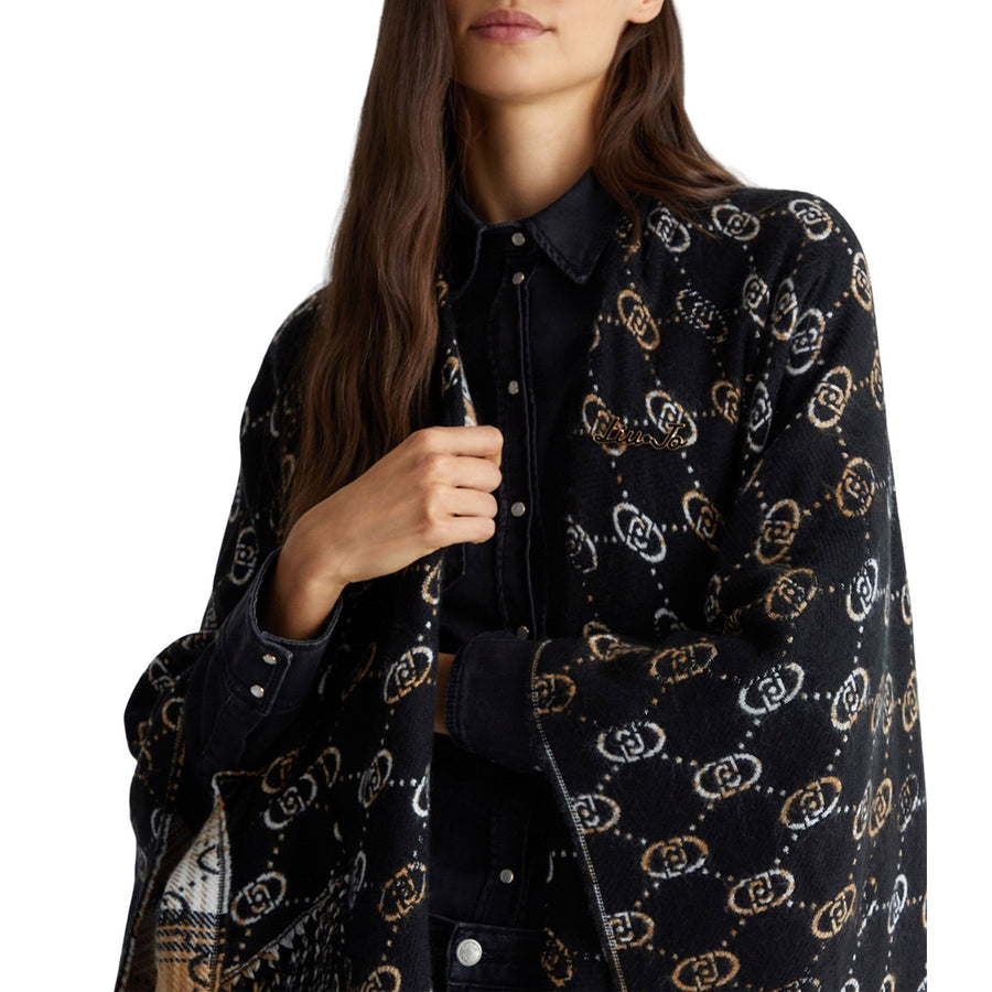 Poncho donna con logo jacquard