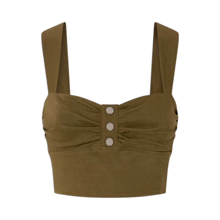 Crop top donna in lino con bottoni