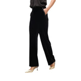Pantaloni donna dritti in velluto con dettagli in eco pelle