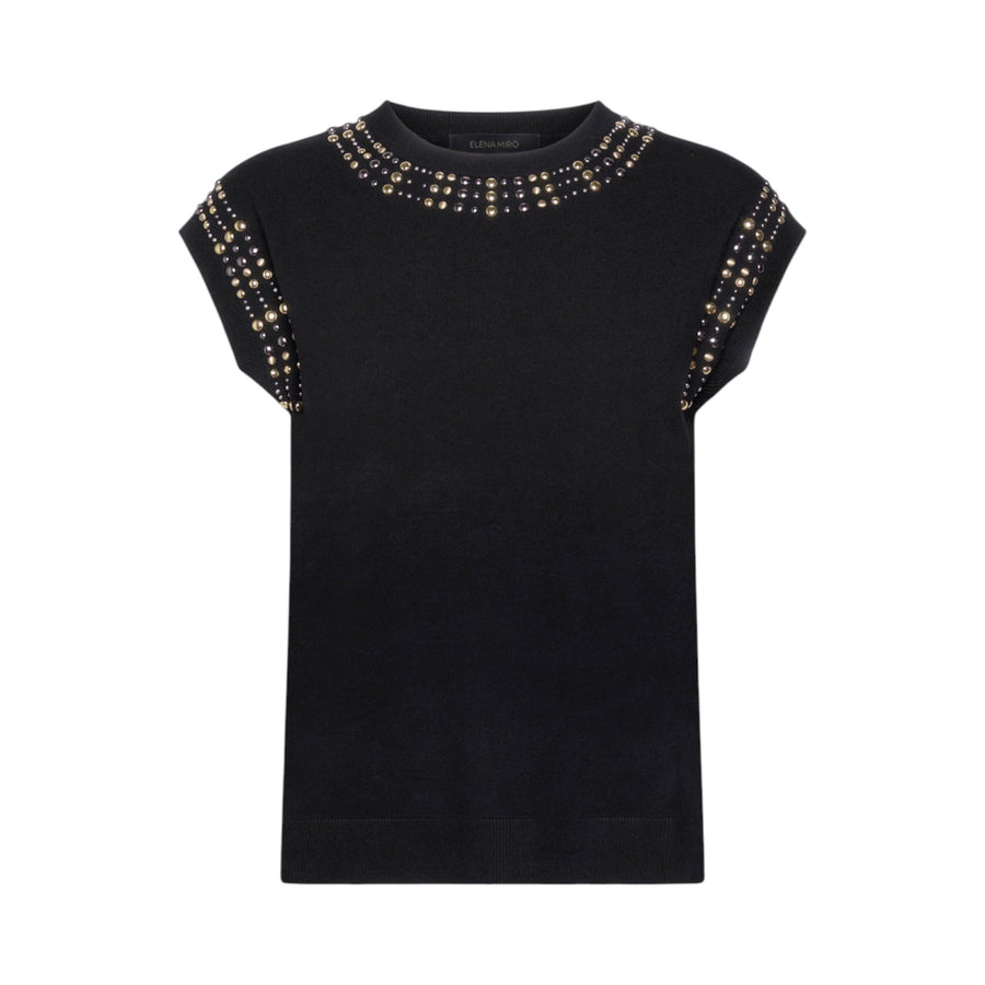 Maglia donna maniche corte con borchie