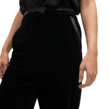 Pantaloni donna dritti in velluto con dettagli in eco pelle