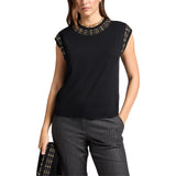 Maglia donna maniche corte con borchie